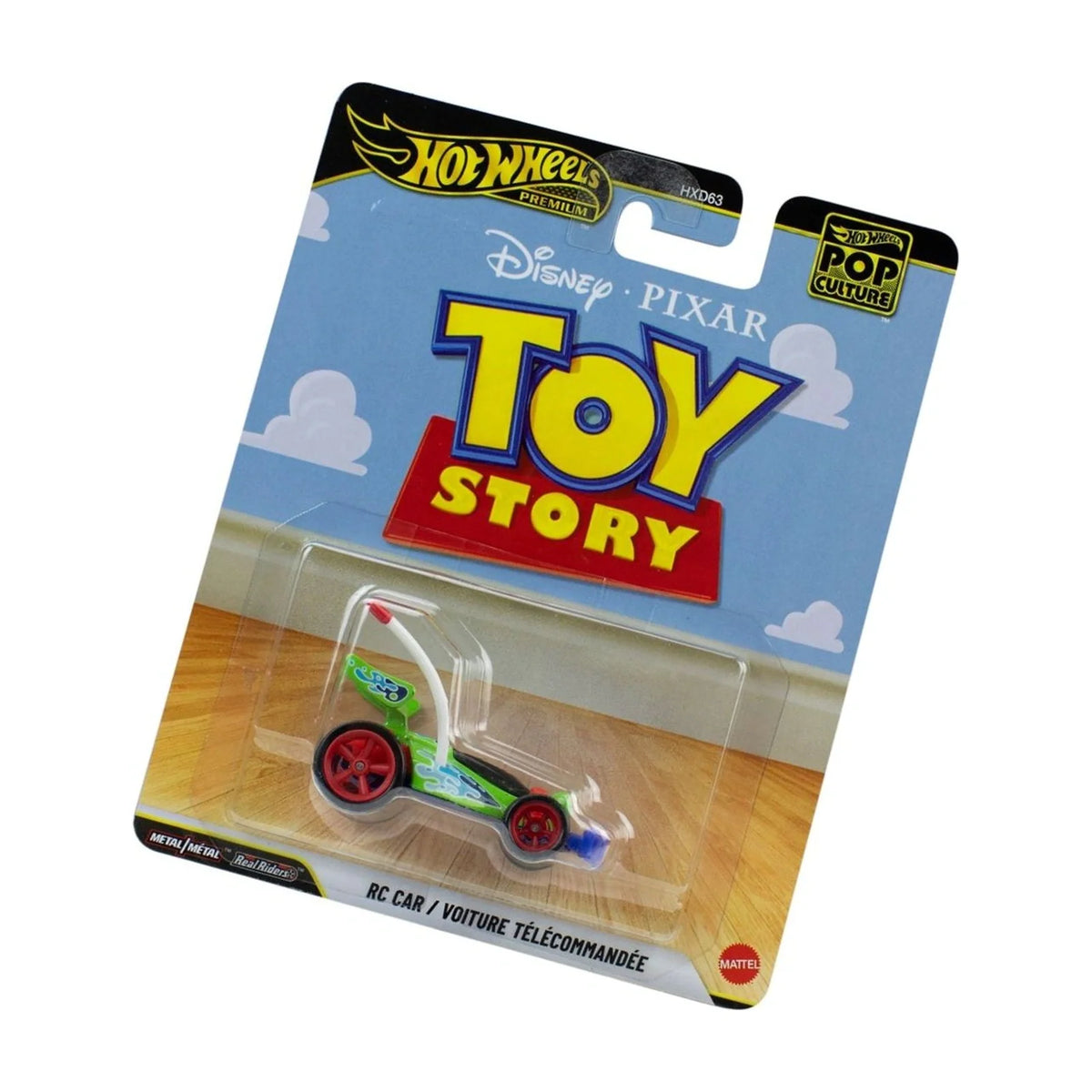 Toy Story RC Car - Hot Wheels Premium Pop Culture Disney Pixar 1:64 - Complete Toy Story packaging, right angled view