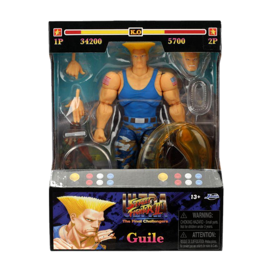 Guile Player 2 - Ultra Street Fighter II 1:12 Figure - Jada Toys - Exact packaging on white