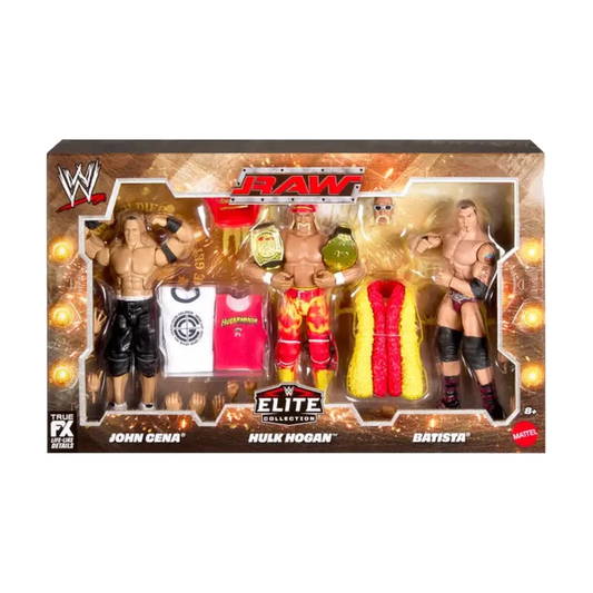 2026 Wwe Elite Collection Raw 3-Pack: John Cena, Hulk Hogan & Batista [Exclusive] - packaging on white