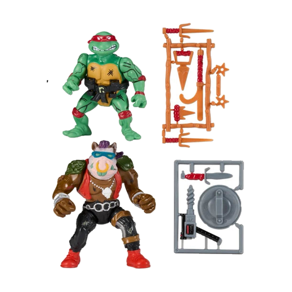 Raphael Vs. Bebop 2-Pack Tmnt Cowabunga Forever - Complete figures and included accessories on white
