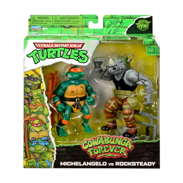 Michelangelo Vs. Rocksteady 2-Pack Tmnt Cowabunga Forever - packaging on white