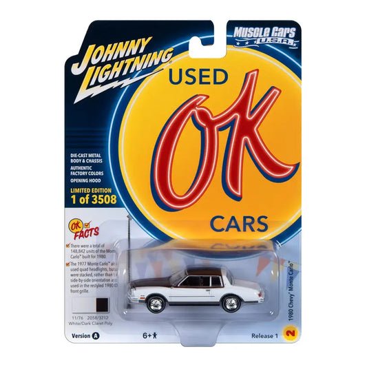 Johnny Lightning 1980 Chevrolet Monte Carlo Gloss White With Dark Claret