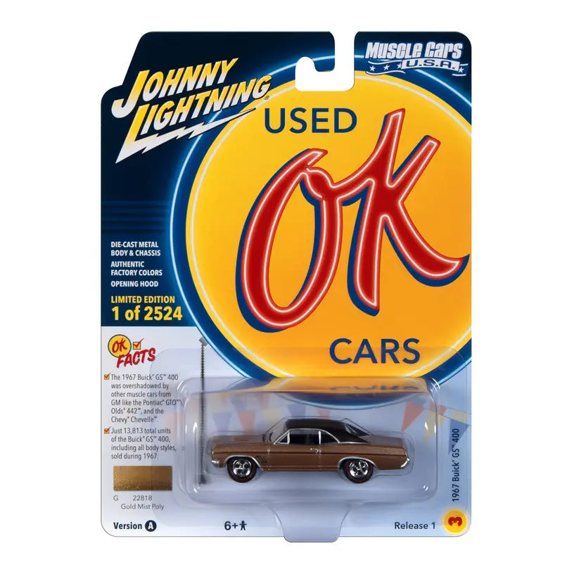 Johnny Lightning 1967 Buick Gs 400 Gold Mist Poly With Flat Black Roof