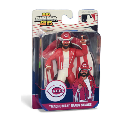 Major Big Rubber Guys Macho Man Randy Savage Cincinnati Reds 8-Inch Figure - Exact Cincinnati Reds Macho Man packaging on white