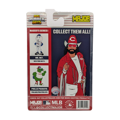 Major Big Rubber Guys Macho Man Randy Savage Cincinnati Reds 8-Inch Figure - Exact Cincinnati Reds Macho Man packaging rear on white