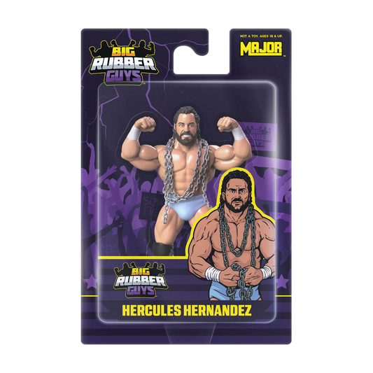 Major Big Rubber Guys Hercules Hernandez 8-Inch Figure — Exact retail packaging on white