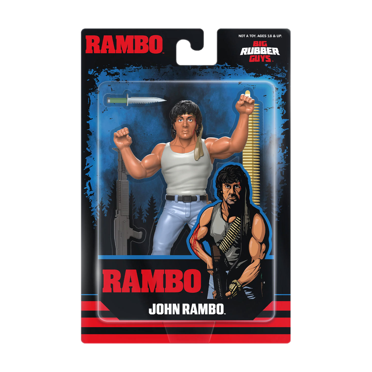 Major Big Rubber Guys John Rambo 8-Inch Figure — Exact retail packaging on white