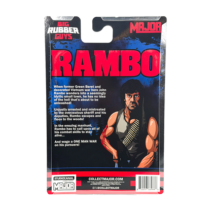 Major Big Rubber Guys John Rambo 8-Inch Figure — Rear of exact retail packaging on white