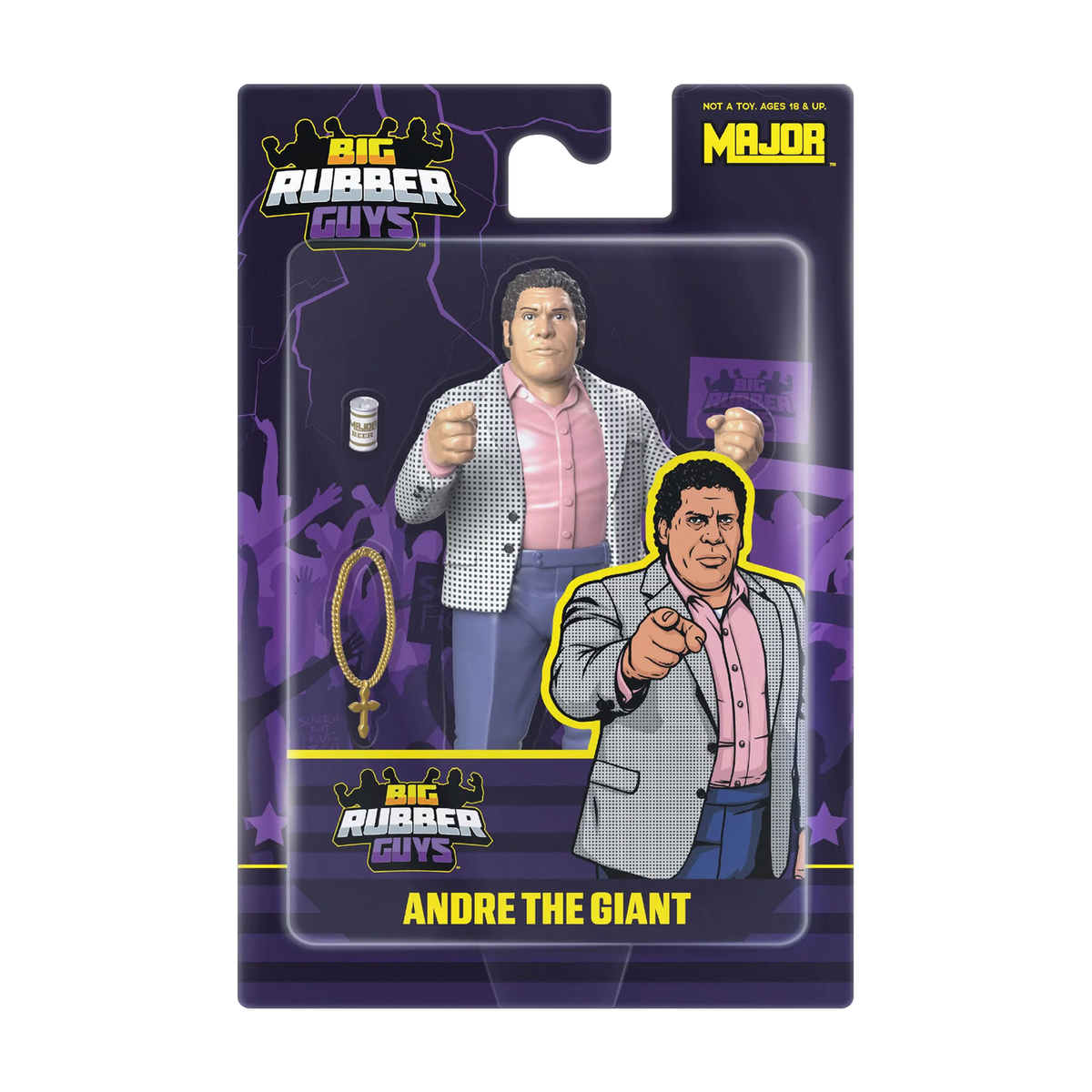 Major Big Rubber Guys Suited Andre the Giant 8-Inch Figure — Alternate view of exact retail packaging on white