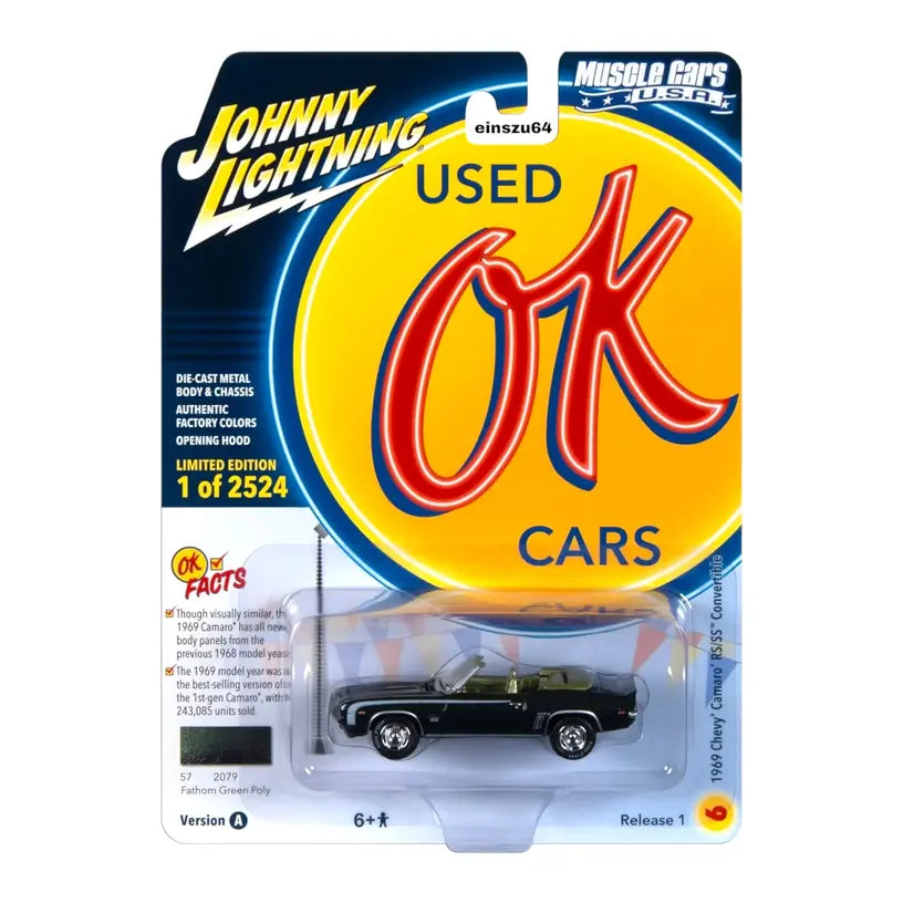 Johnny Lightning 1969 Chevrolet Camaro Rs/Ss Convertible Fathom Green