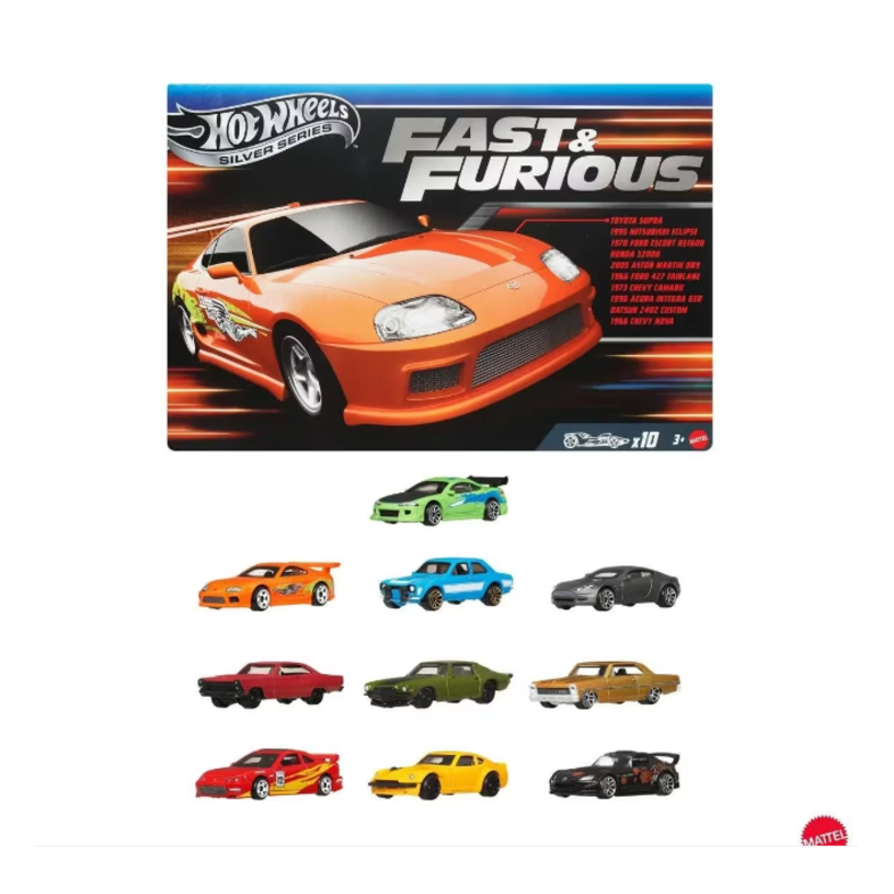 10 Pack Hot Wheels Silver Series Fast & Furious Cars Specialised Packaging