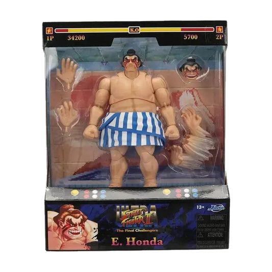 E. Honda Deluxe - Ultra Street Fighter II 1:12 Figure - Jada Toys - Exact packaging on white