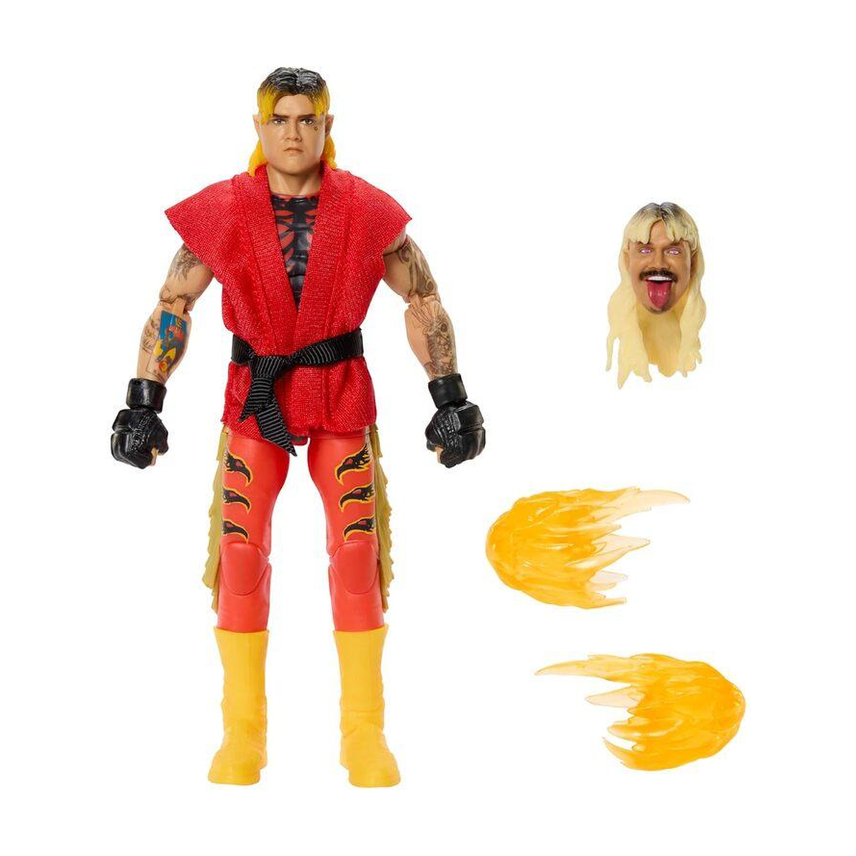 Dominik Mysterio as Ken - WWE x Street Fighter Elite Series 3 Figure - Complete product and included accessories; manufacturer promotional image