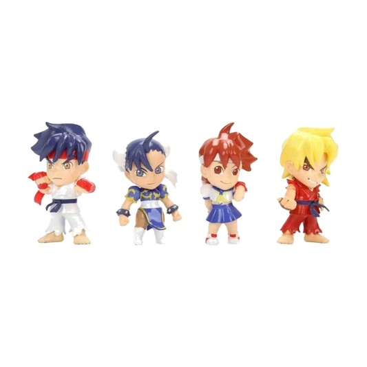 Super Gem Fighter - Ryu, Ken, Chun-Li & Sakura Metalfigs 4-Pack - Jada - Complete unboxed product on white