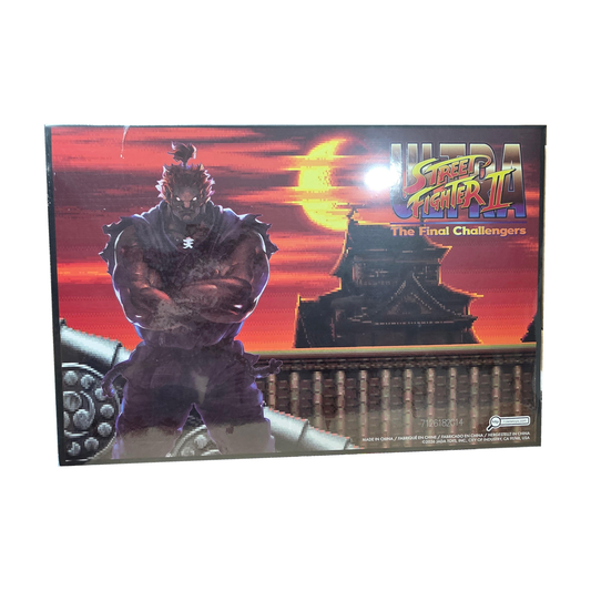 Akuma Player 2 SDCC Deluxe - Ultra Street Fighter II 1:12 Figure - Jada Toys - Exact Player 2 deluxe packaging rear panel on white