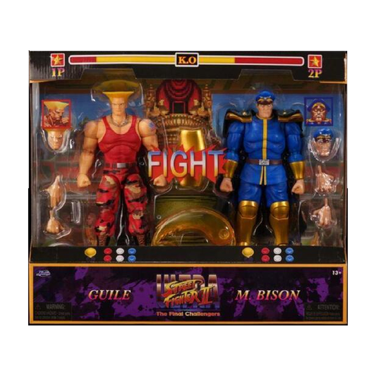Guile vs. M. Bison - Ultra Street Fighter II 1:12 Figure 2-Pack - Jada - Exact packaging on white